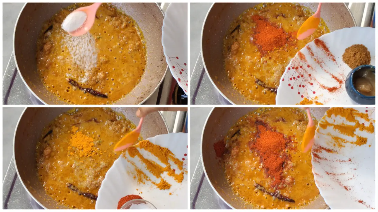 Add salt, powdered spices and stir well step by step image
