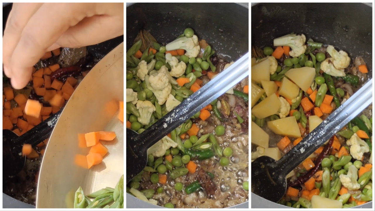 Adding all the vegetables step by step image