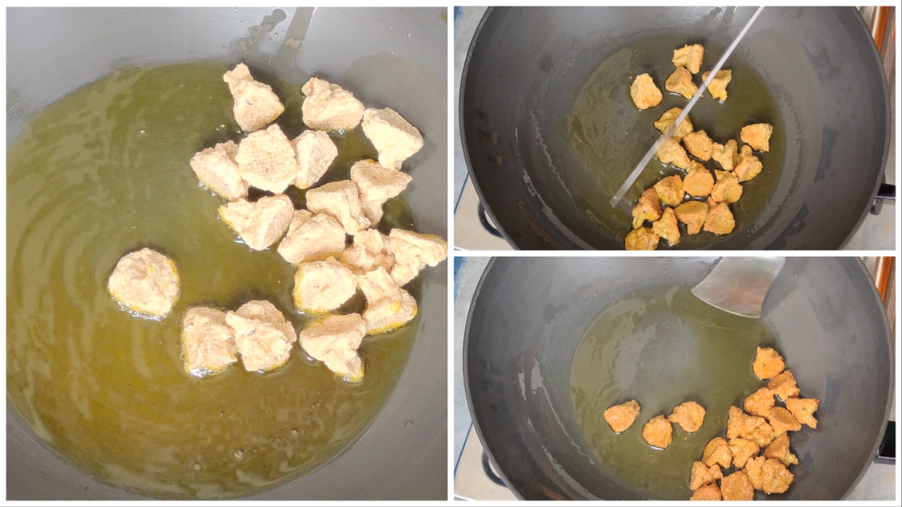 Fry the lentil dumplings on a low flame till golden brown step by step image