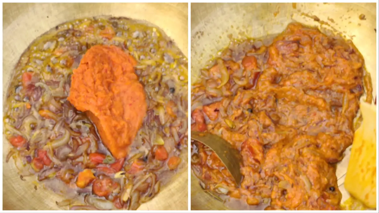 Adding ginger-garlic-red chili paste