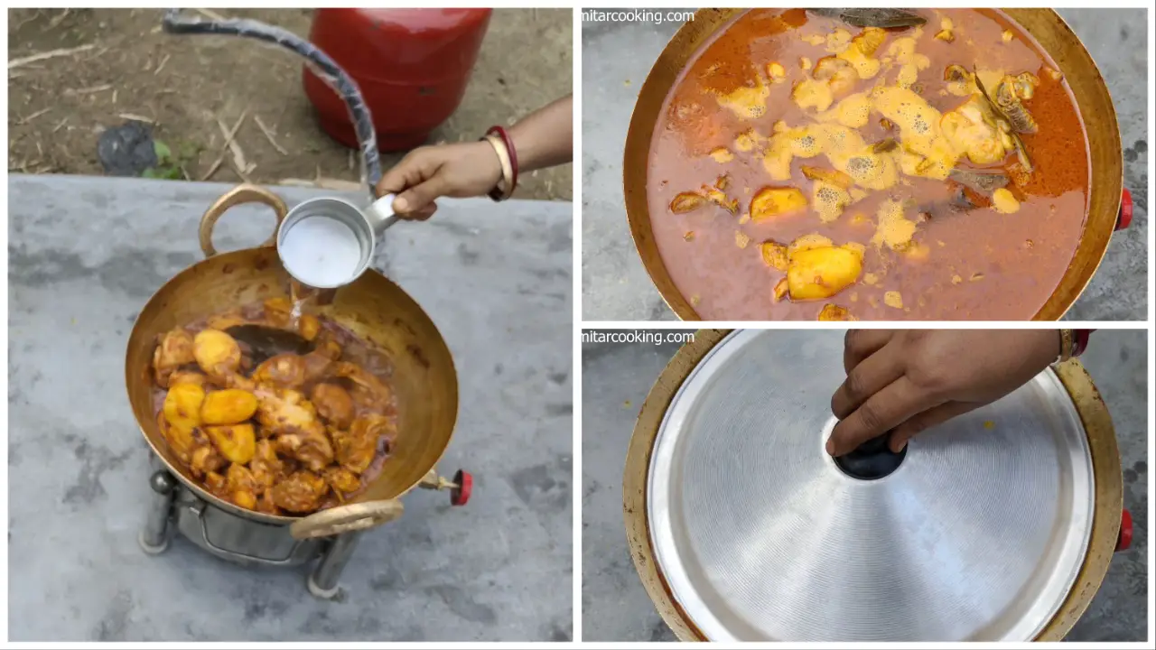 After water gets dried, add 1 and ½ cup of water and cook with the lid on step by step image