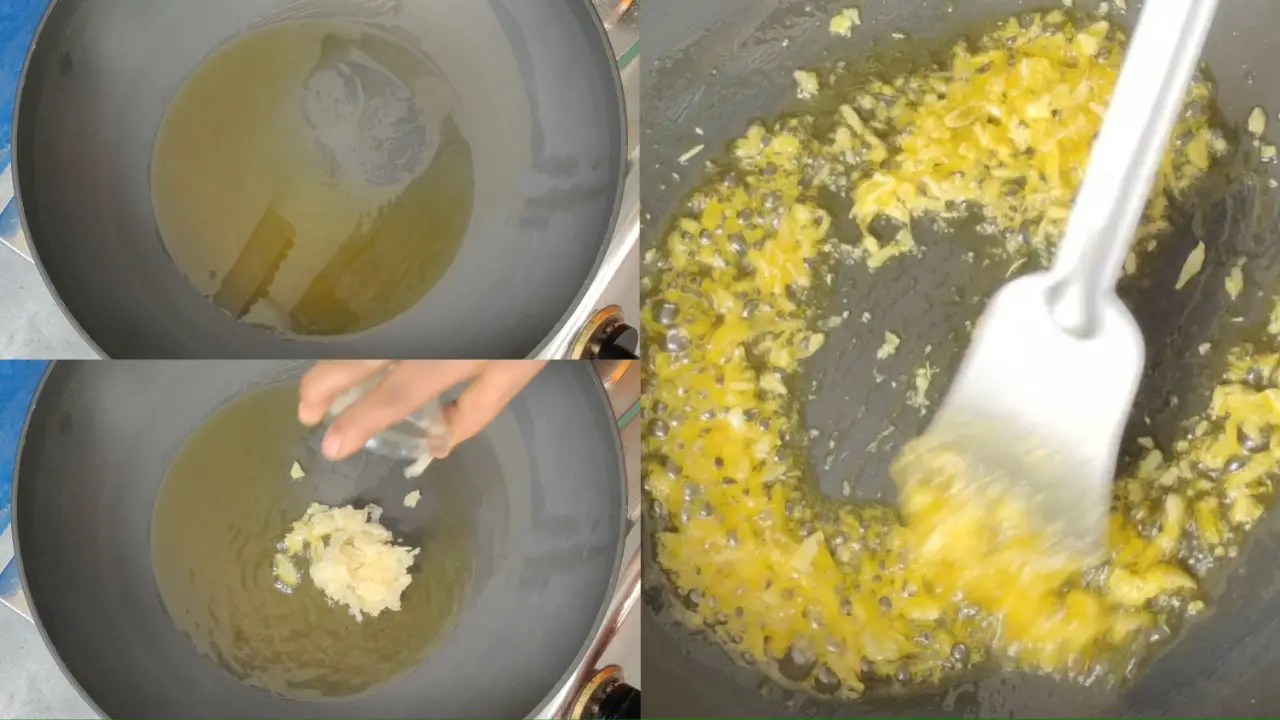 Add the grated garlic and sautéing
