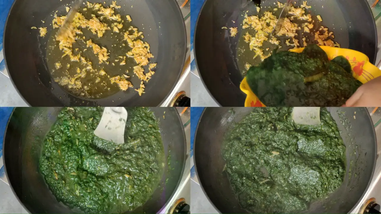 Add the mashed greens and stirring