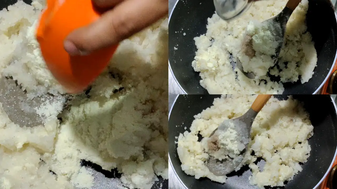 Adding the remaining milk powder and cardamom powder