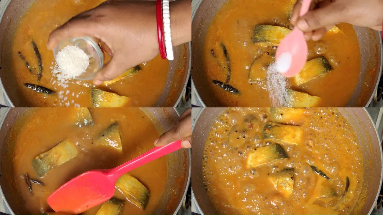 Adding sugar and a little more salt and flip the fish pieces