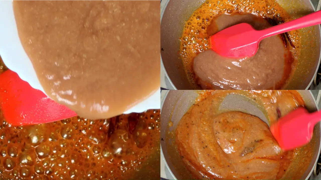 Adding the sour wood apple pulp juice and mixing