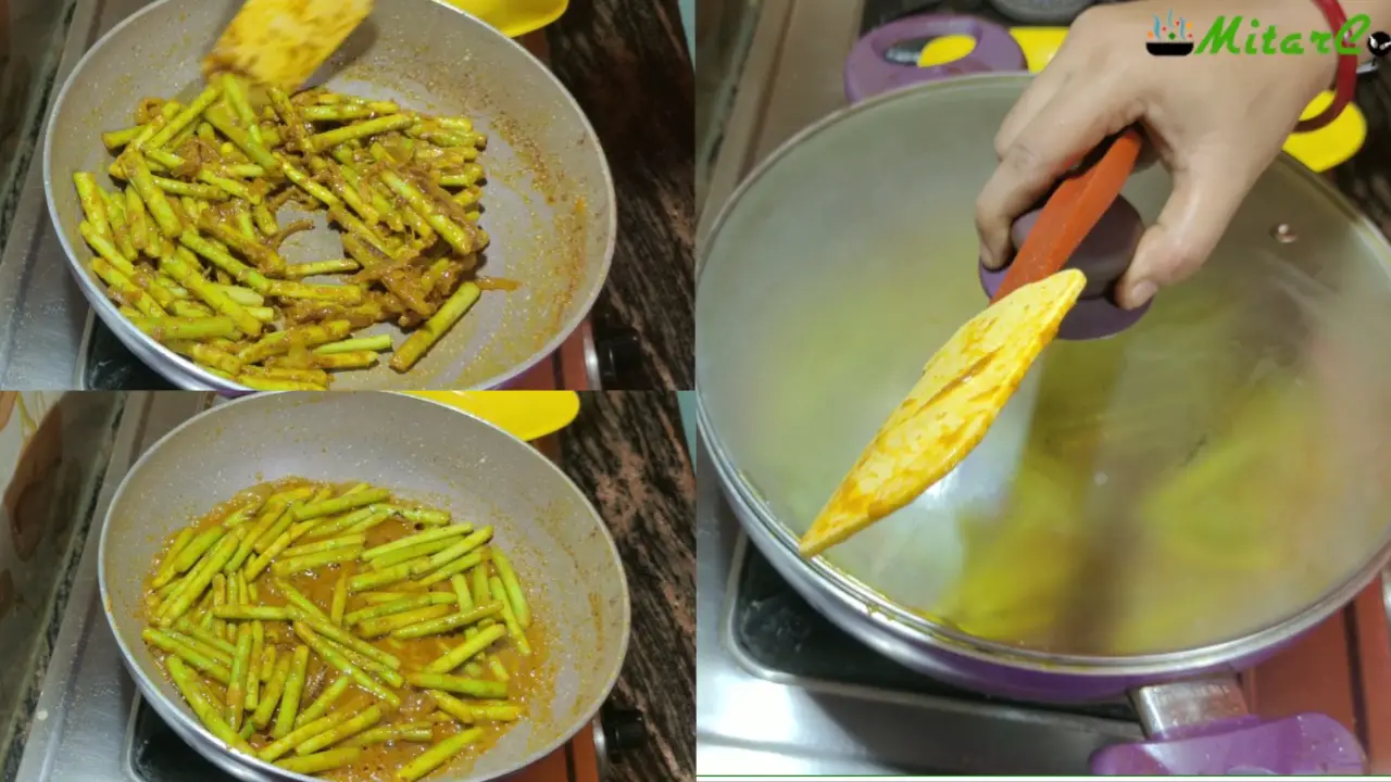 Water starts coming out from the stolons and covering the wok with a lid