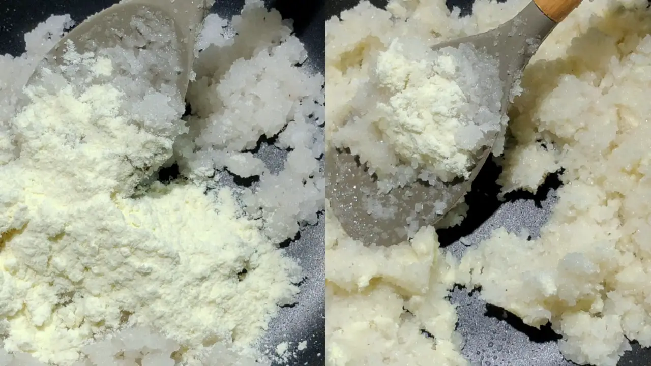 Thoroughly mixing the milk and coconut mixture