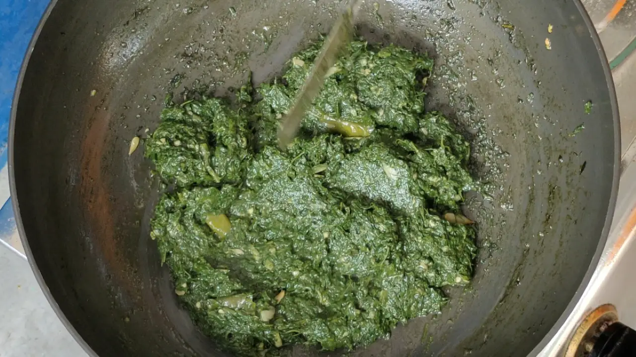 mashed greens turned into smooth, mushy paste