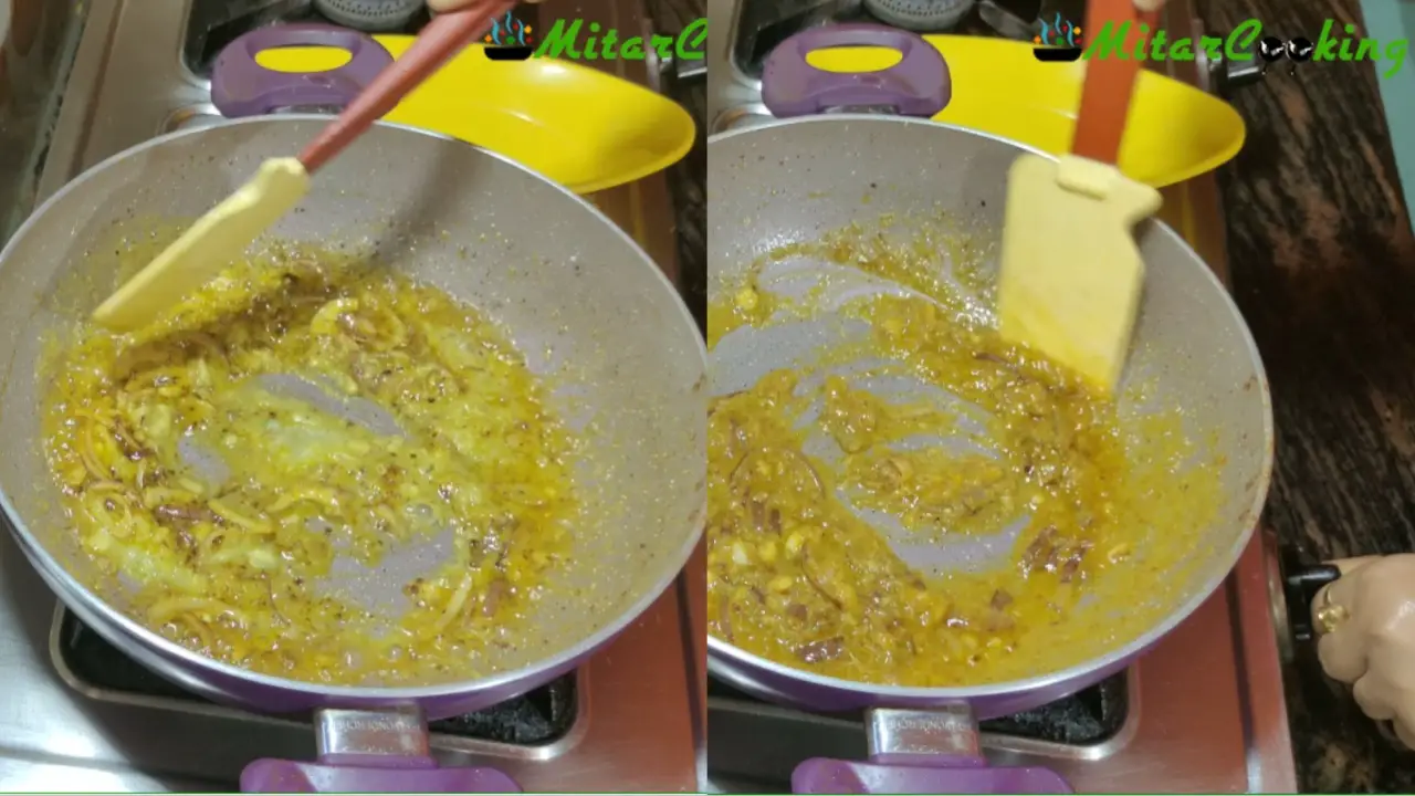 sautéing ginger-garlic-chili paste with chopped onion