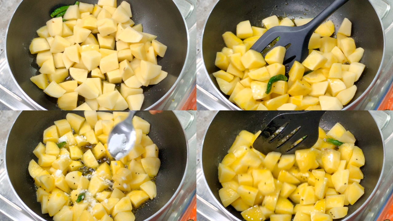 Adding ands sautéing the potatoes