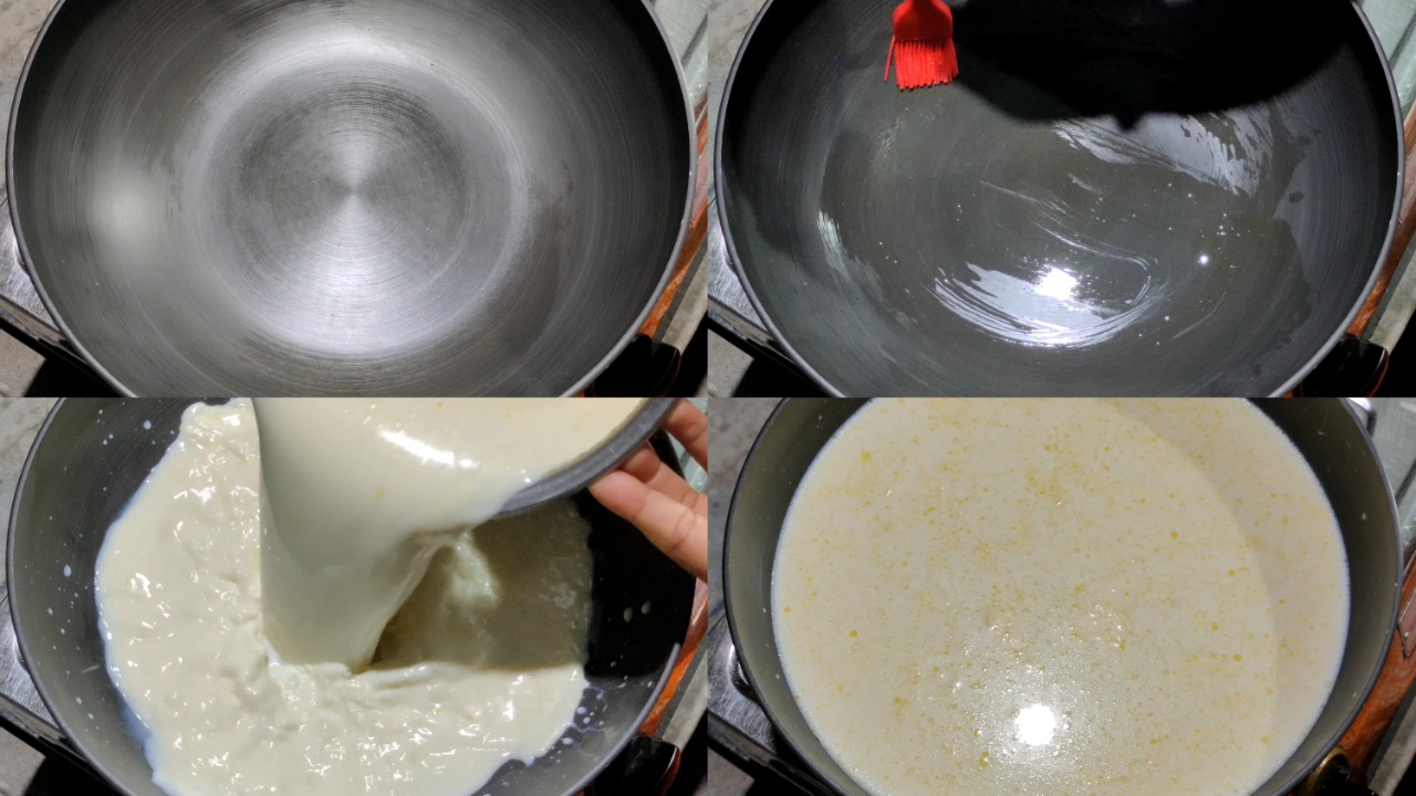 Greasing the wok and boiling milk