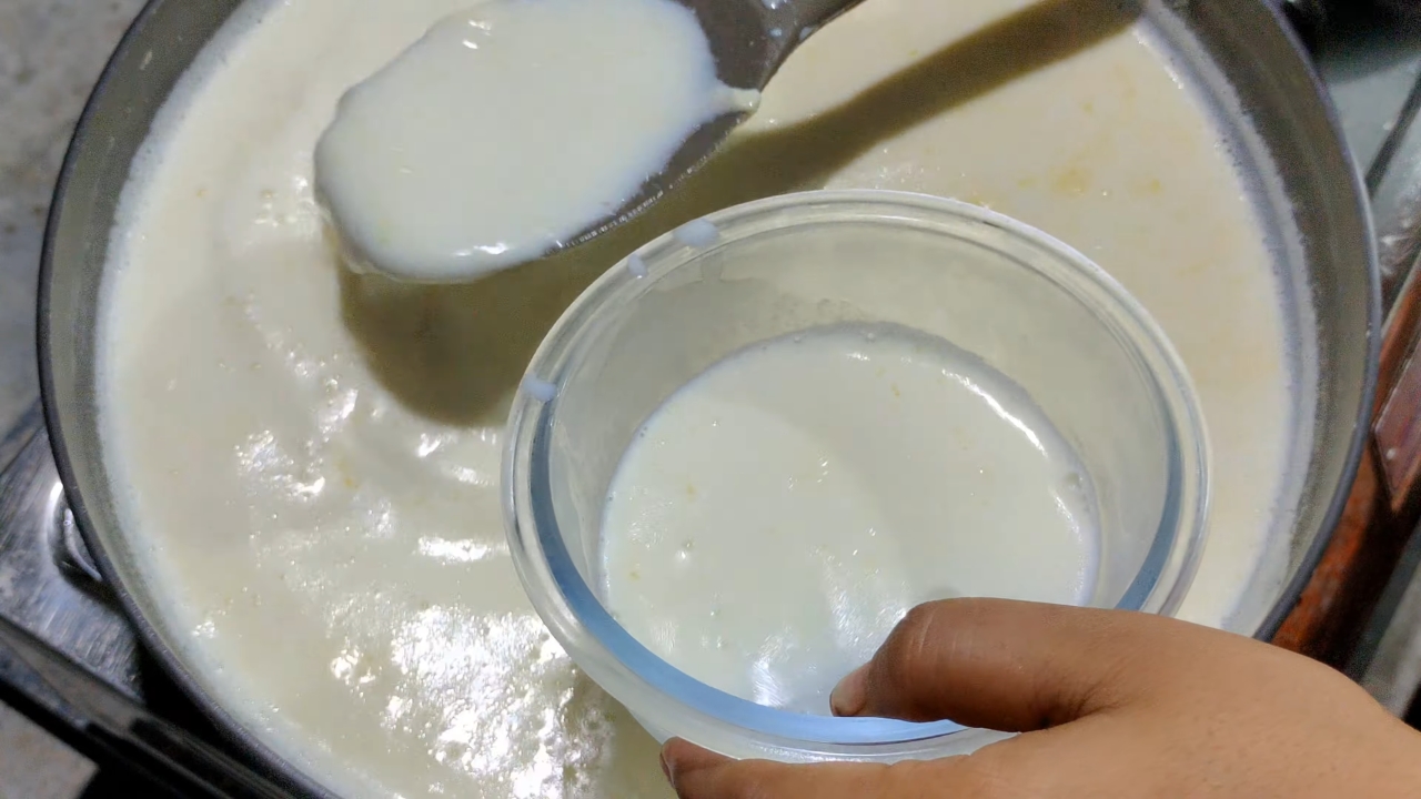 Taking out a small amount of milk
