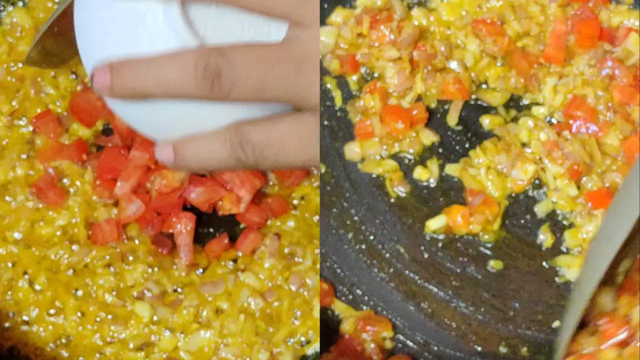 Add the chopped tomatoes and stirring