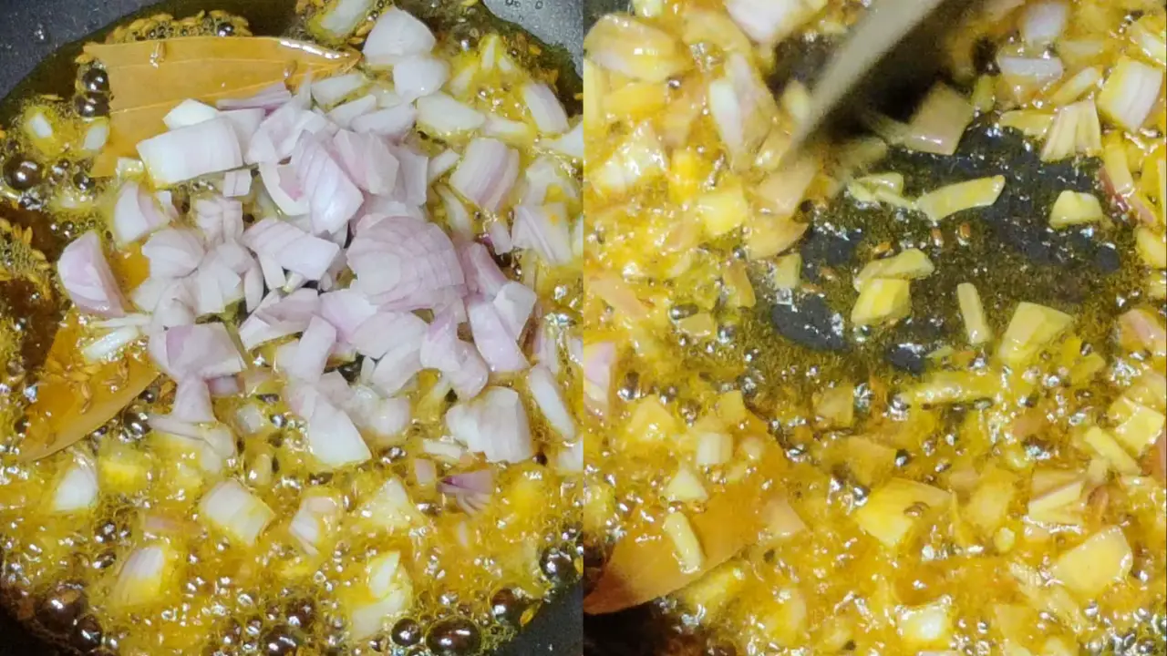 Adding the chopped onions and stirring