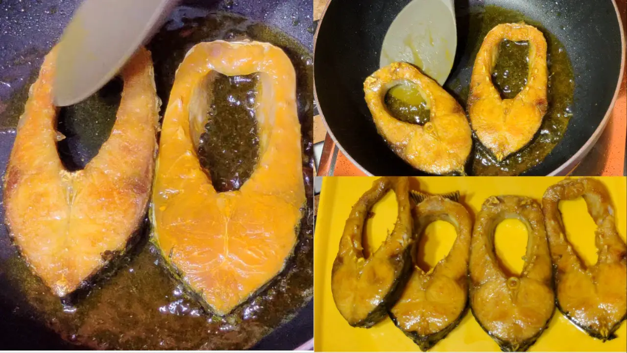 Frying both side of Rohu fish