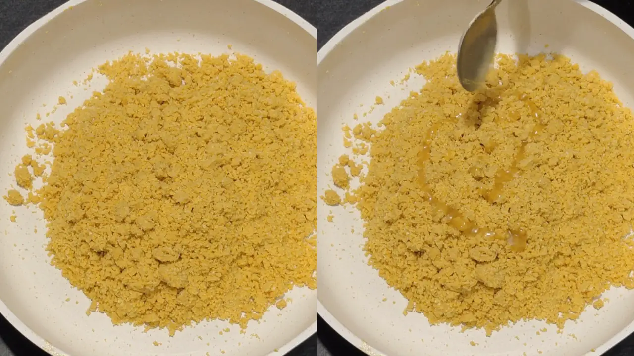 Adding ghee into the mixture and combining thoroughly