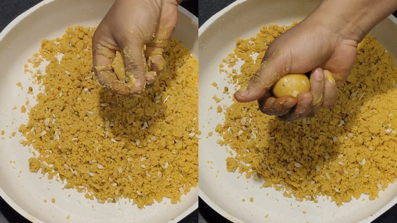 Forming small balls to shape the ladoos