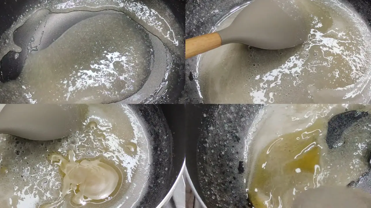 Adding ghee to the melted sugar