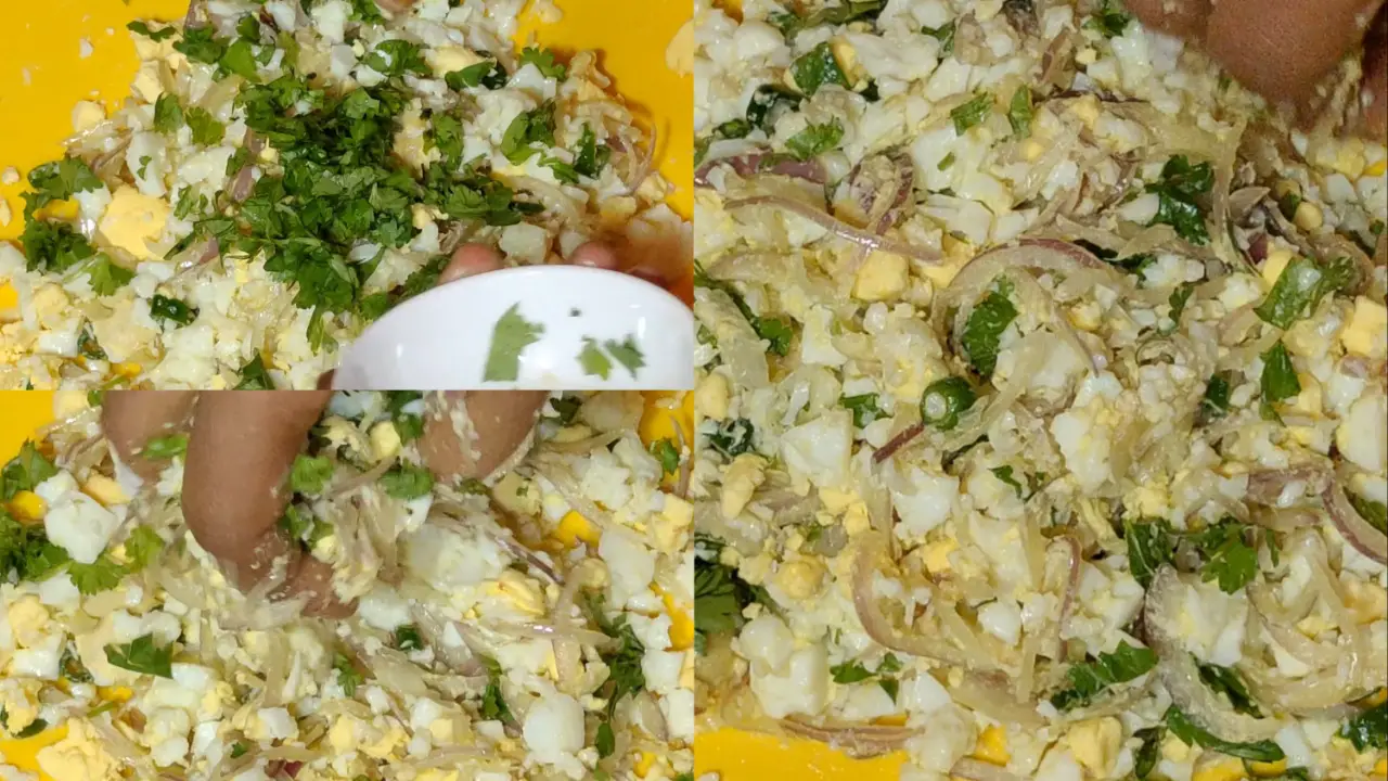 Adding the chopped coriander leaves