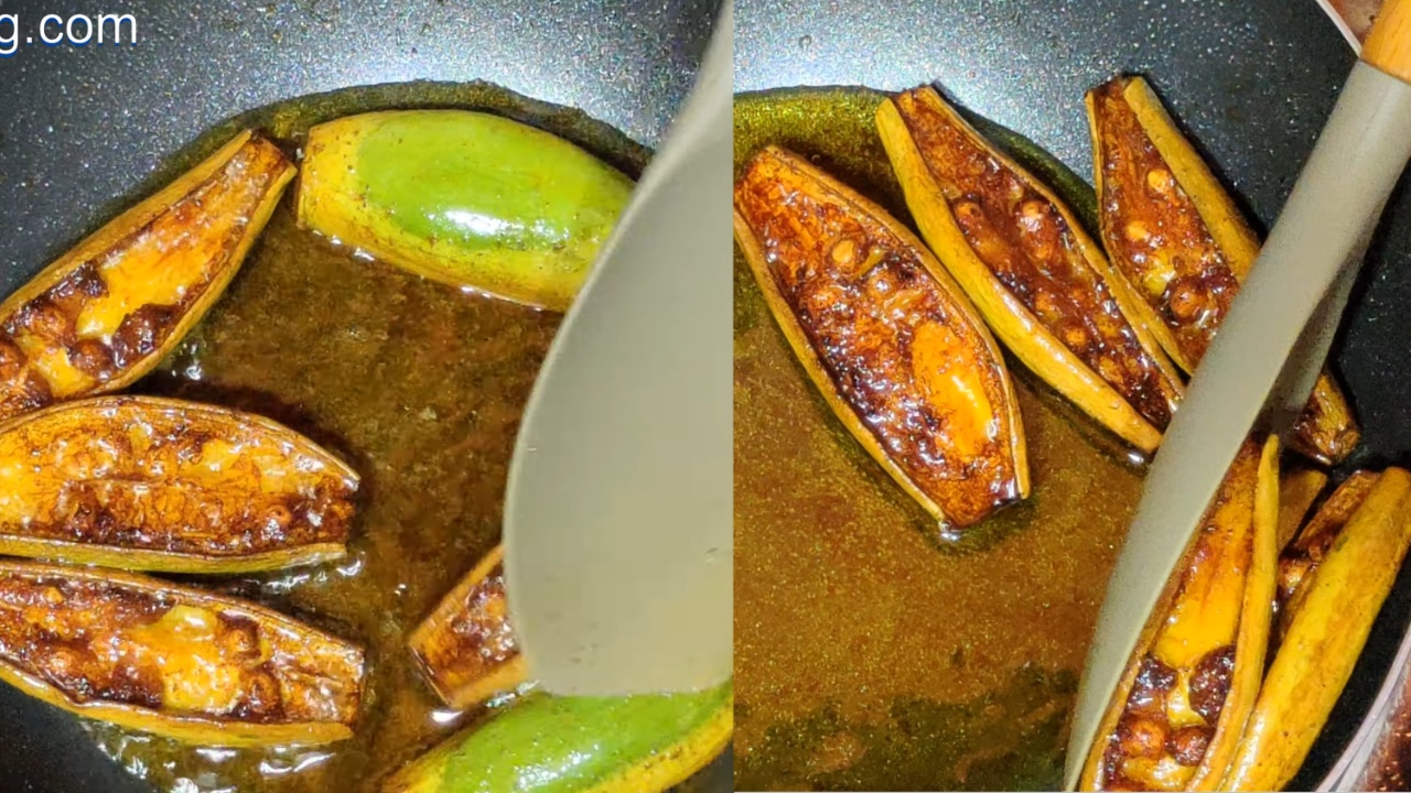 Frying both side of pointed gourds