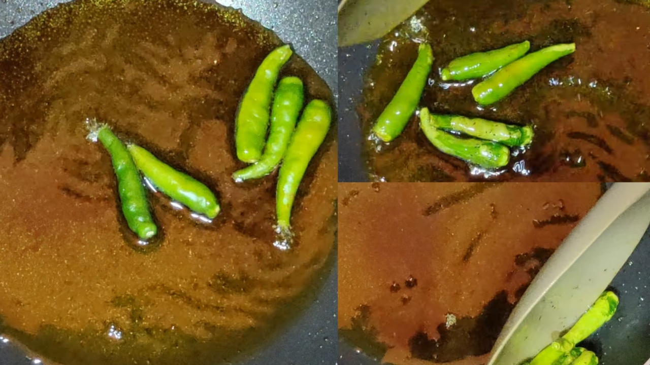 Frying green chili