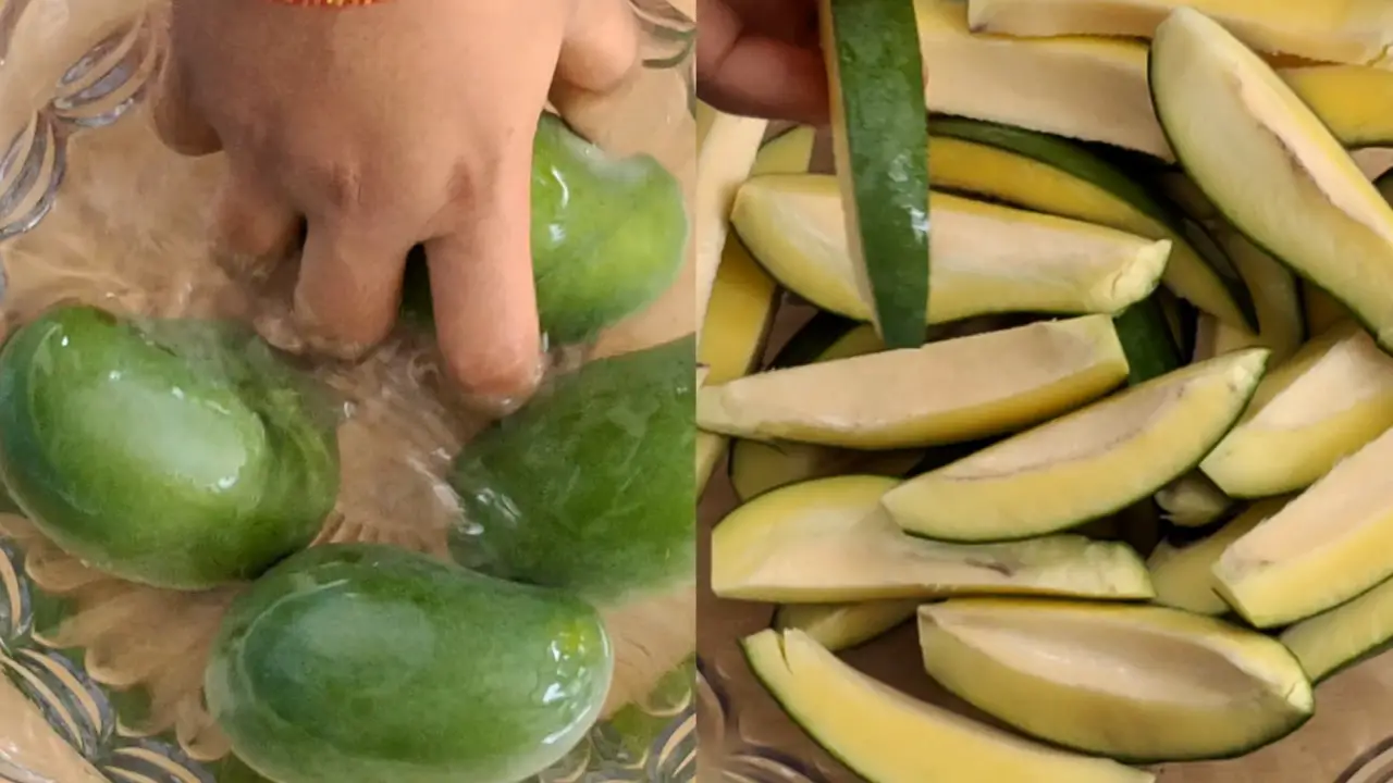 Mango washed and cut properly