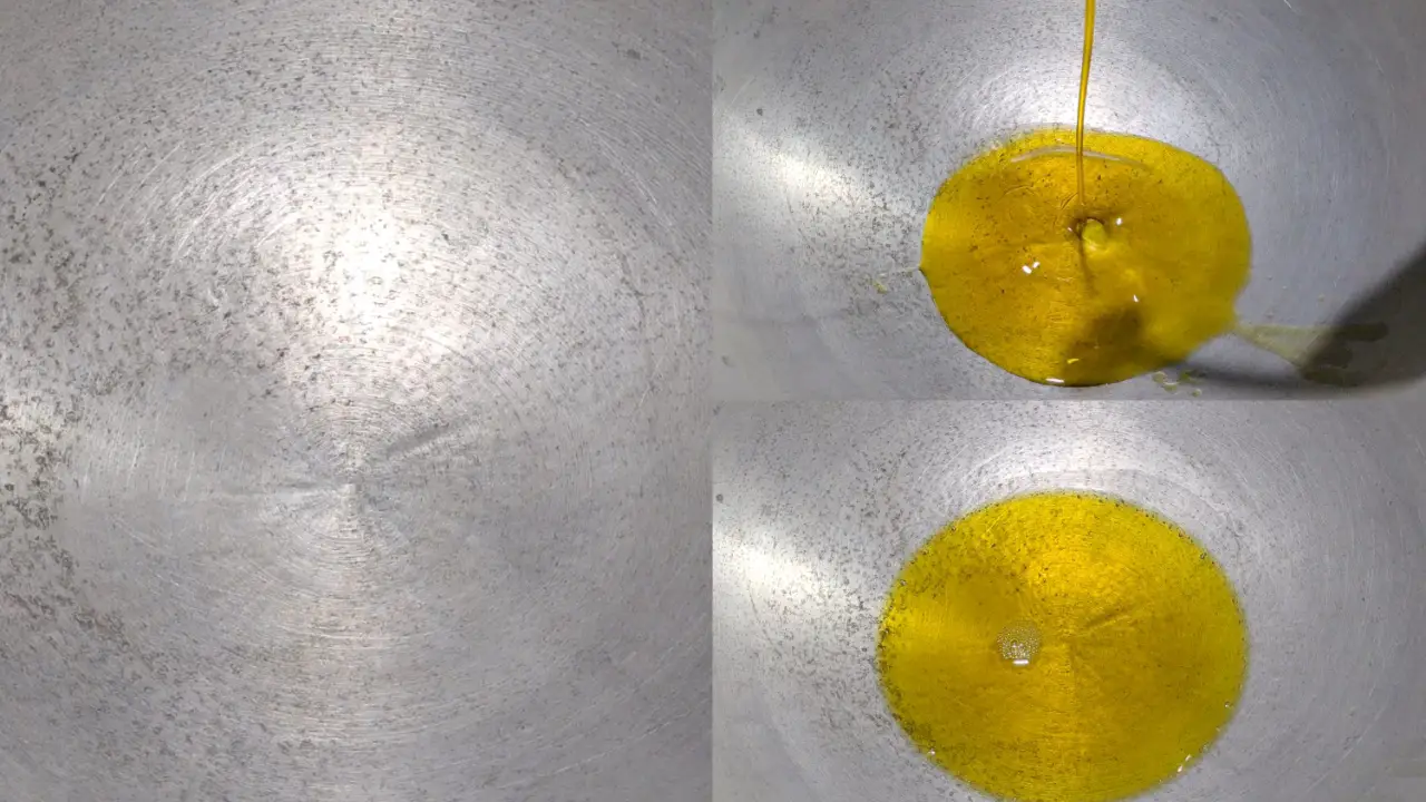 Adding mustard oil to the wok