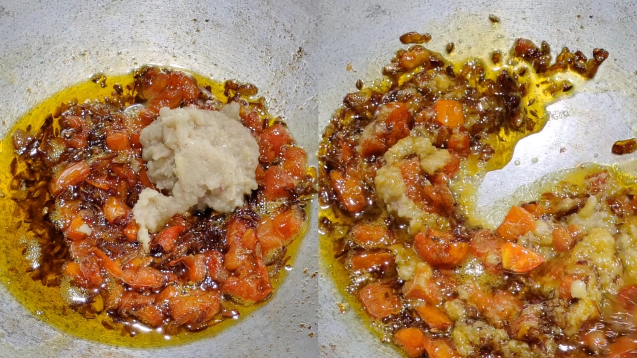 Adding ginger-garlic paste and stirring