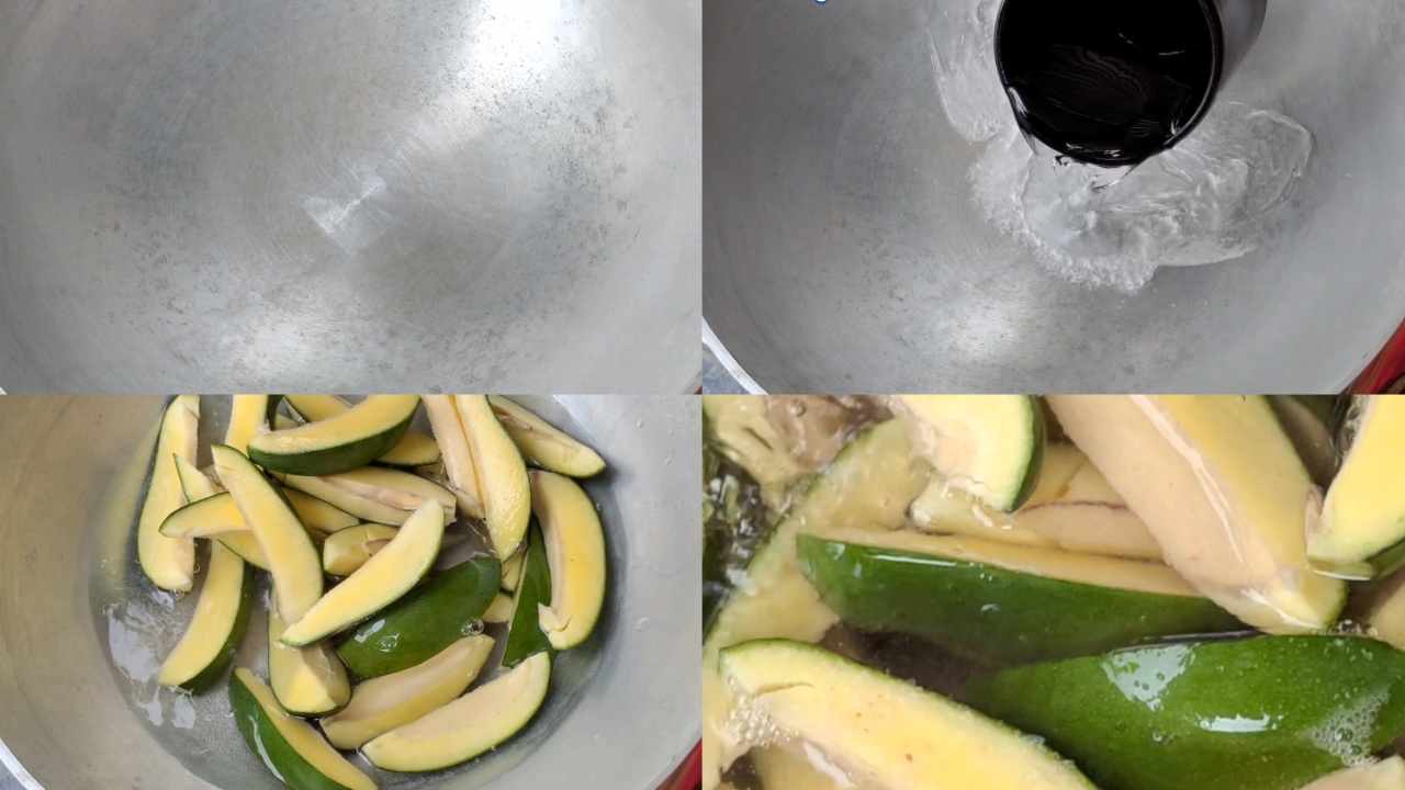 Adding mangos, salt to the wok