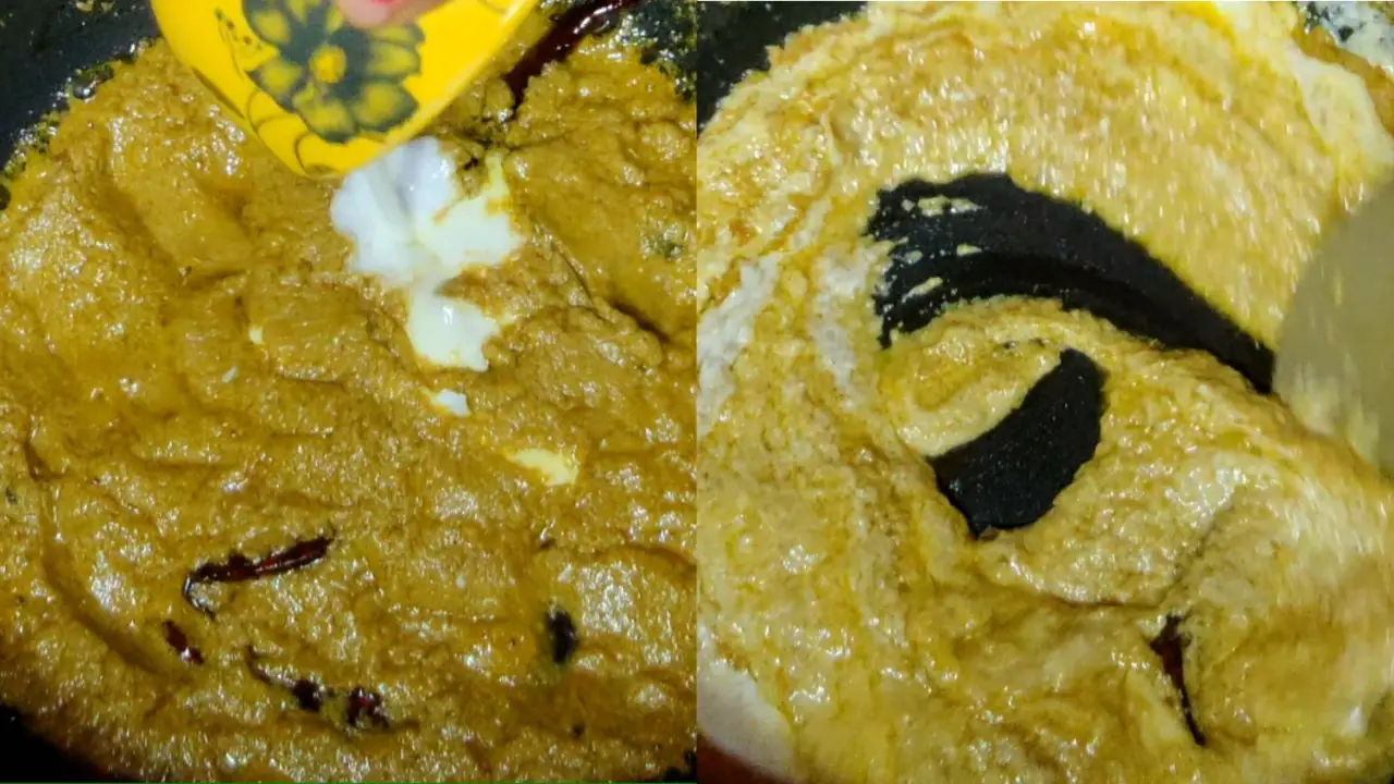 Adding beaten curd and mixing
