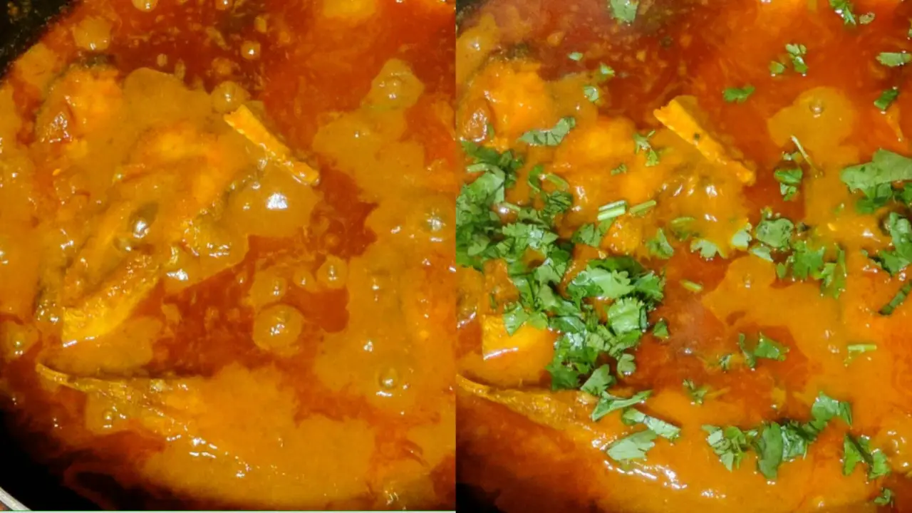 Adding coriander leaves on top of Rupchanda Macher Jhol