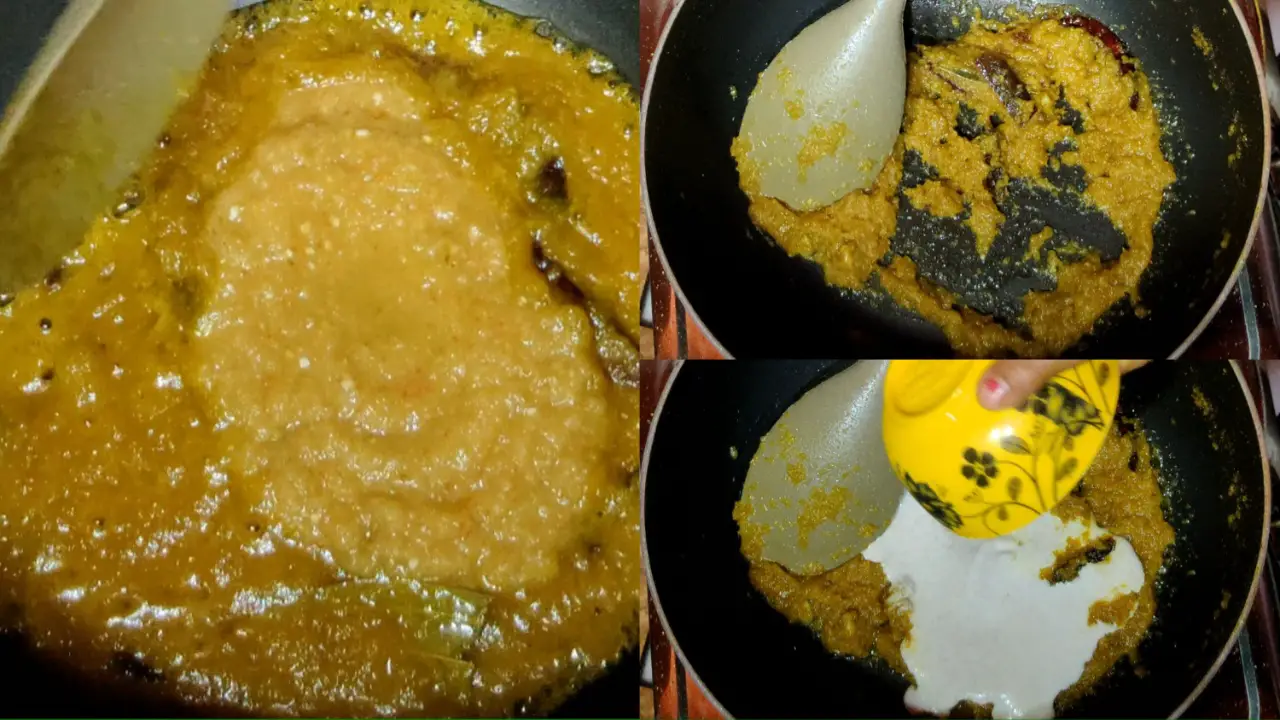Adding ginger-garlic and green chilis paste and stirring