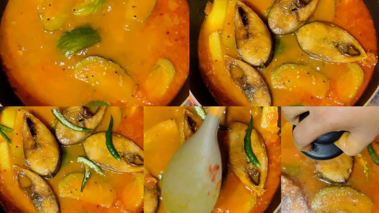 Uncovering the lid and adding the fishes, green chili