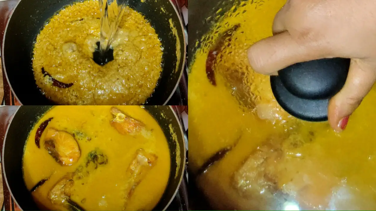 Prepare the Gravy and adding fried katla fish pieces
