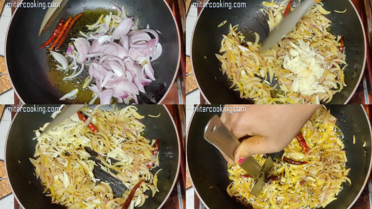 Stirring chopped onions, chopped garlic