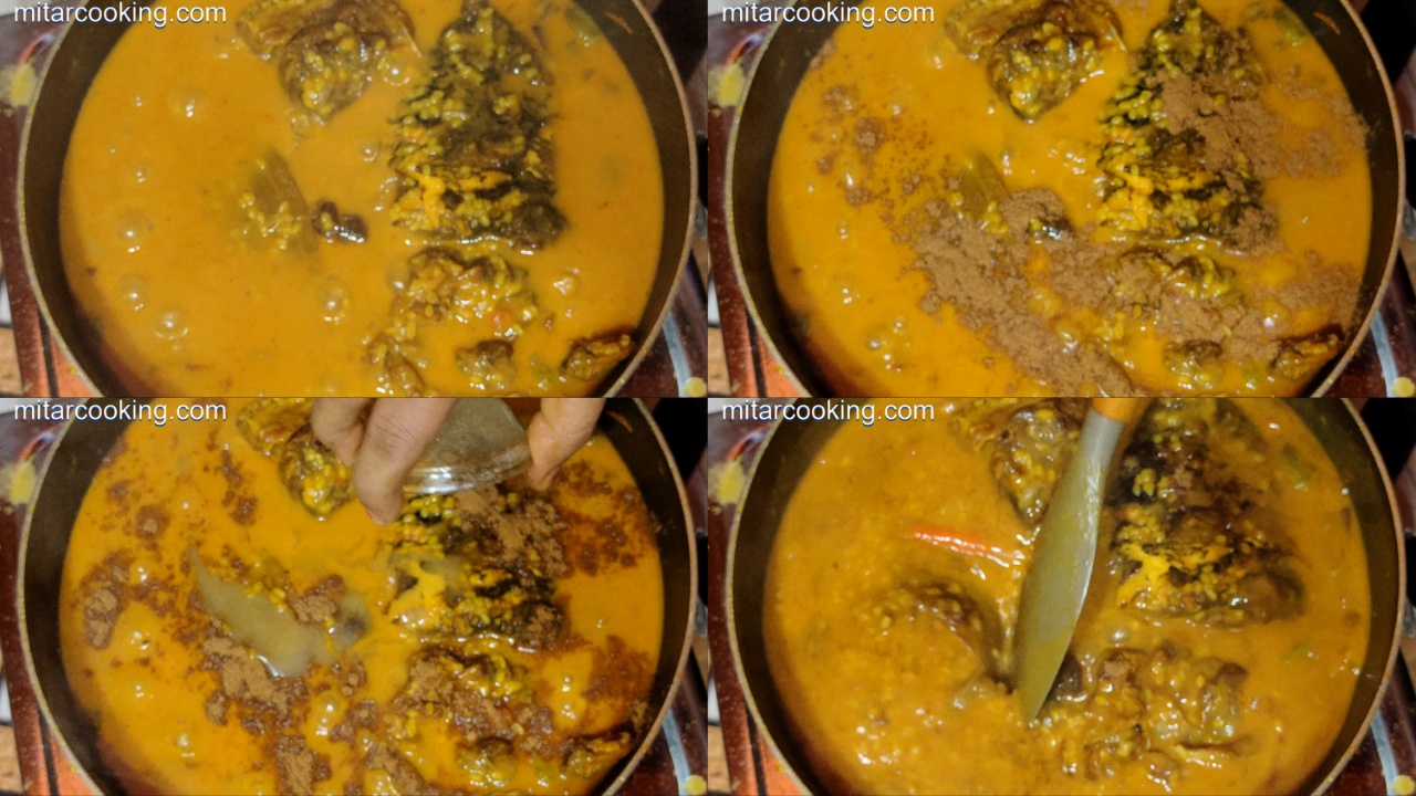 Adding garam masala and ghee, then mix everything thoroughly