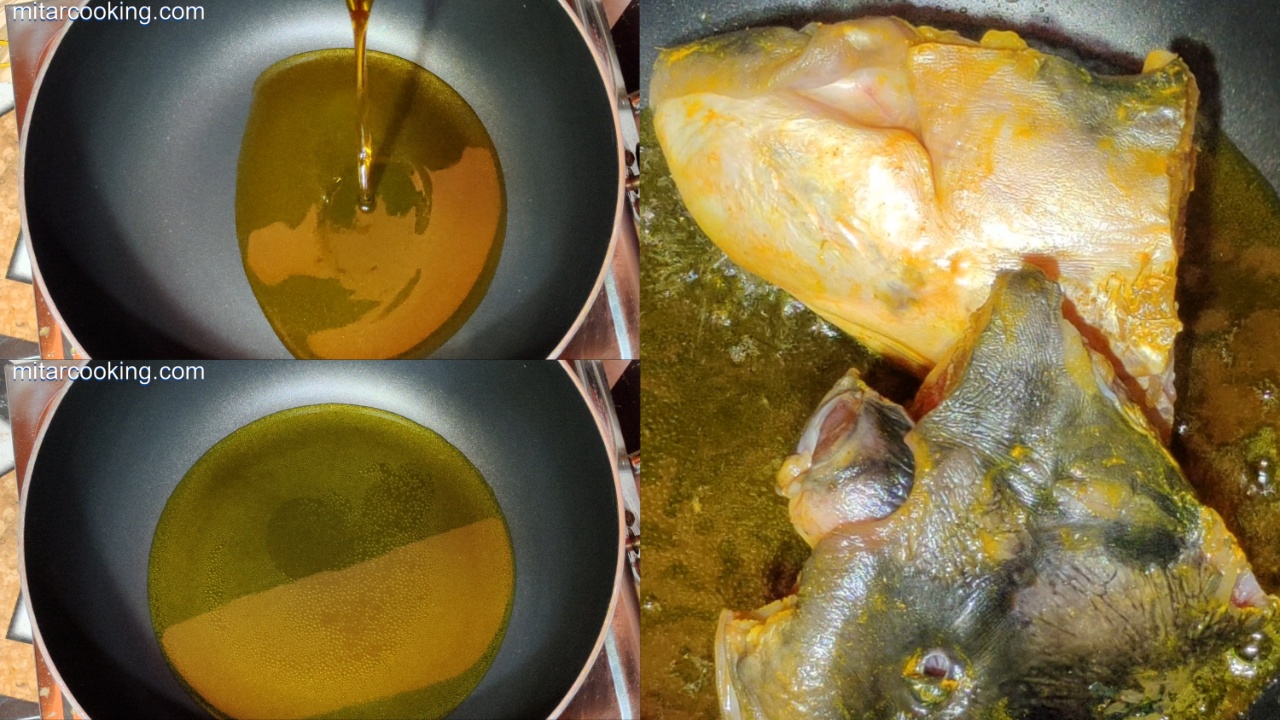 Frying katla fish head