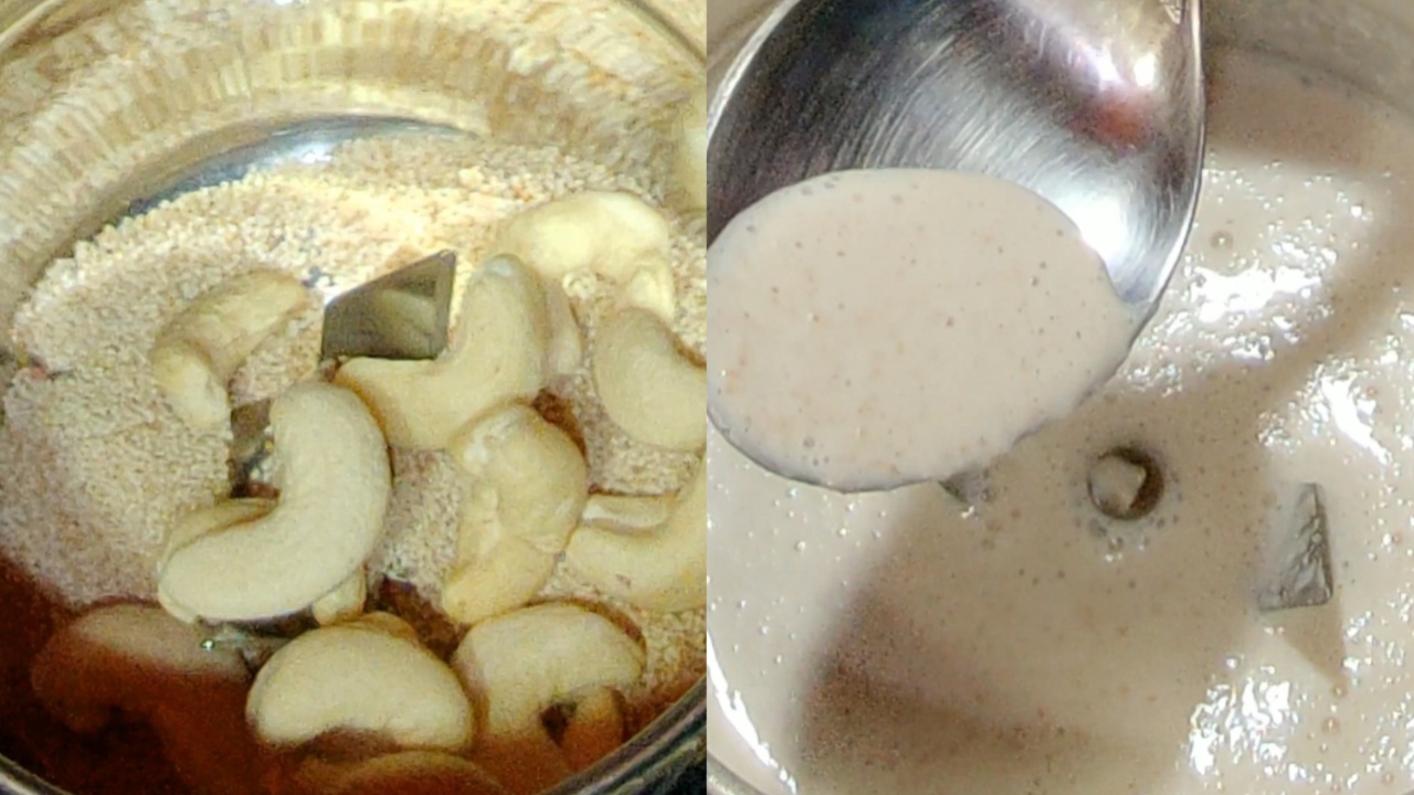 Preparing a paste with poppy seeds, cashew nuts