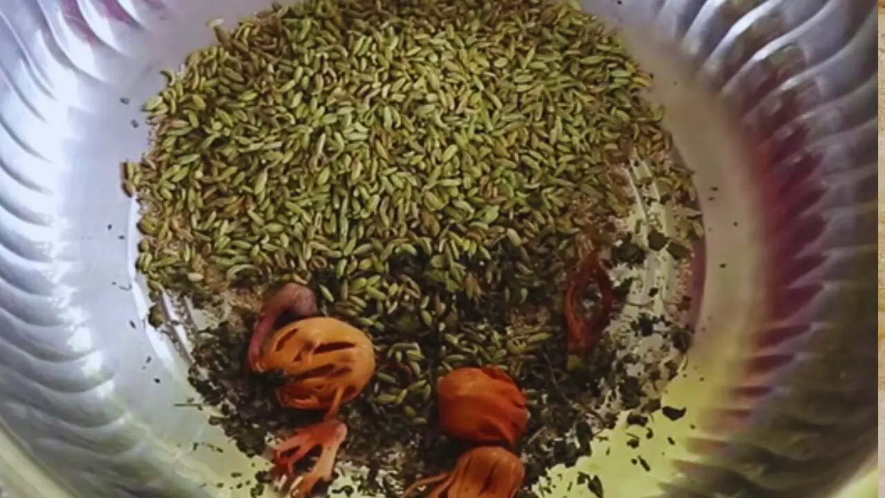 Transferring the roasted fennel seeds into the bowl