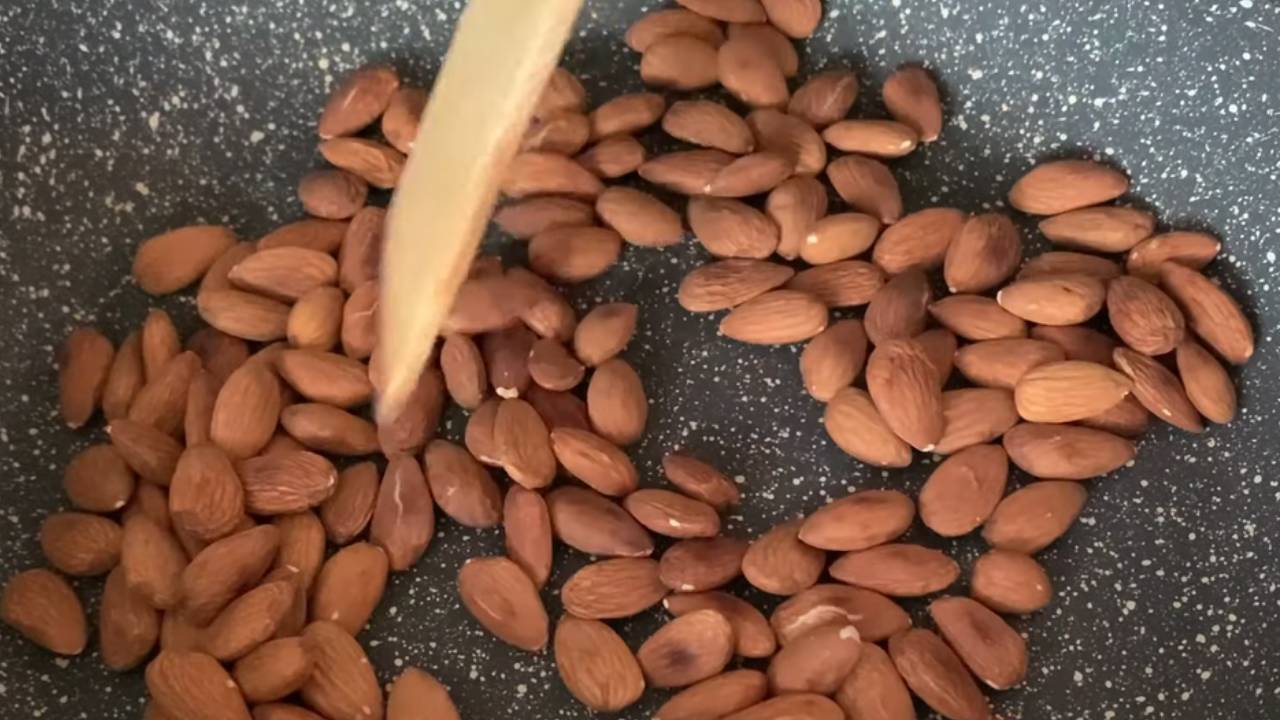 Stirring the almonds