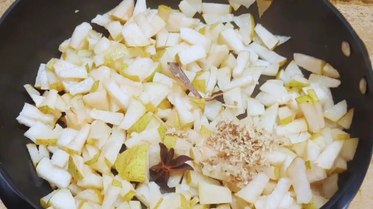 Added 1 piece of star anise, 1 cinnamon stick of about 1-inch size, and ½ tsp of chopped ginger to the ingredients in the pan