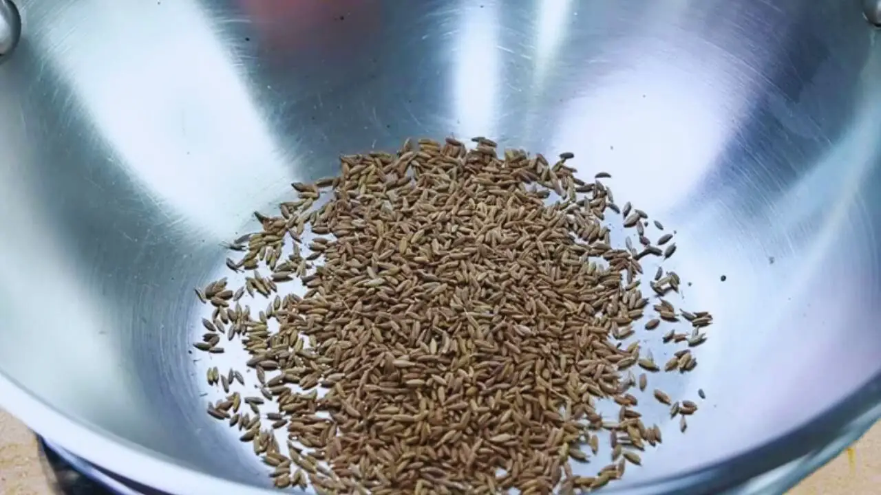 Adding 2 tbsp of cumin seeds in the wok