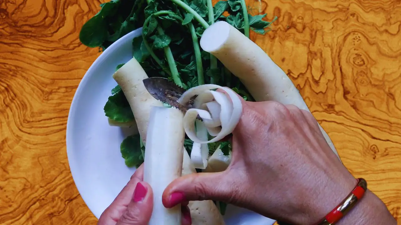 Peeling all the radishes