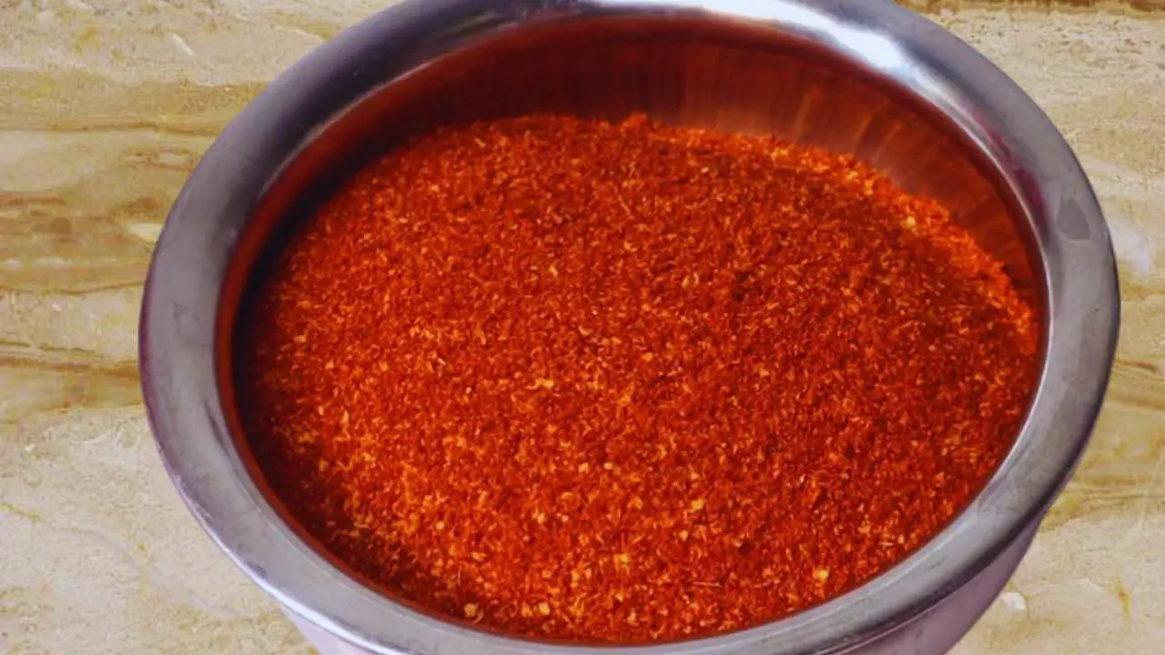 Kashmiri dry red chili powder is ready