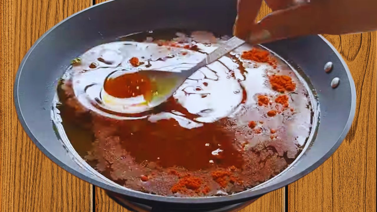 Added 1½ tbsp of red chili powder and 1½ tbsp of Kashmiri red chili powder