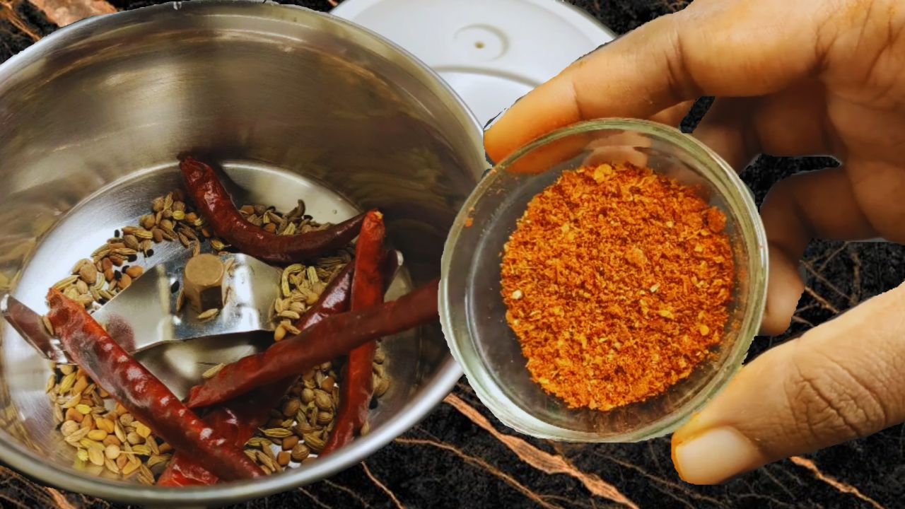 Adding all the spices into a mixer jar