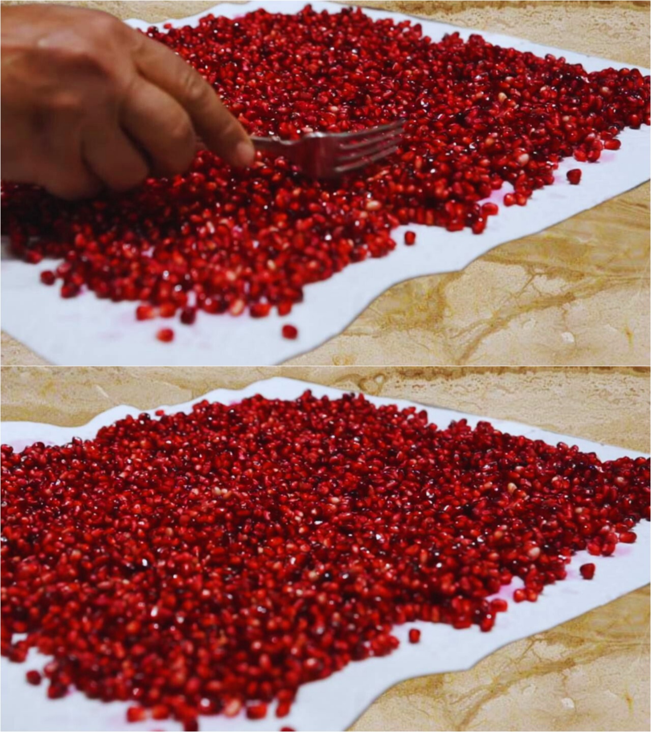 pomegranate seeds on a paper towel