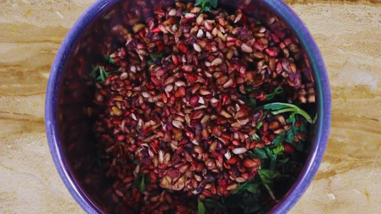 Adding 1 cup of dry pomegranate seeds