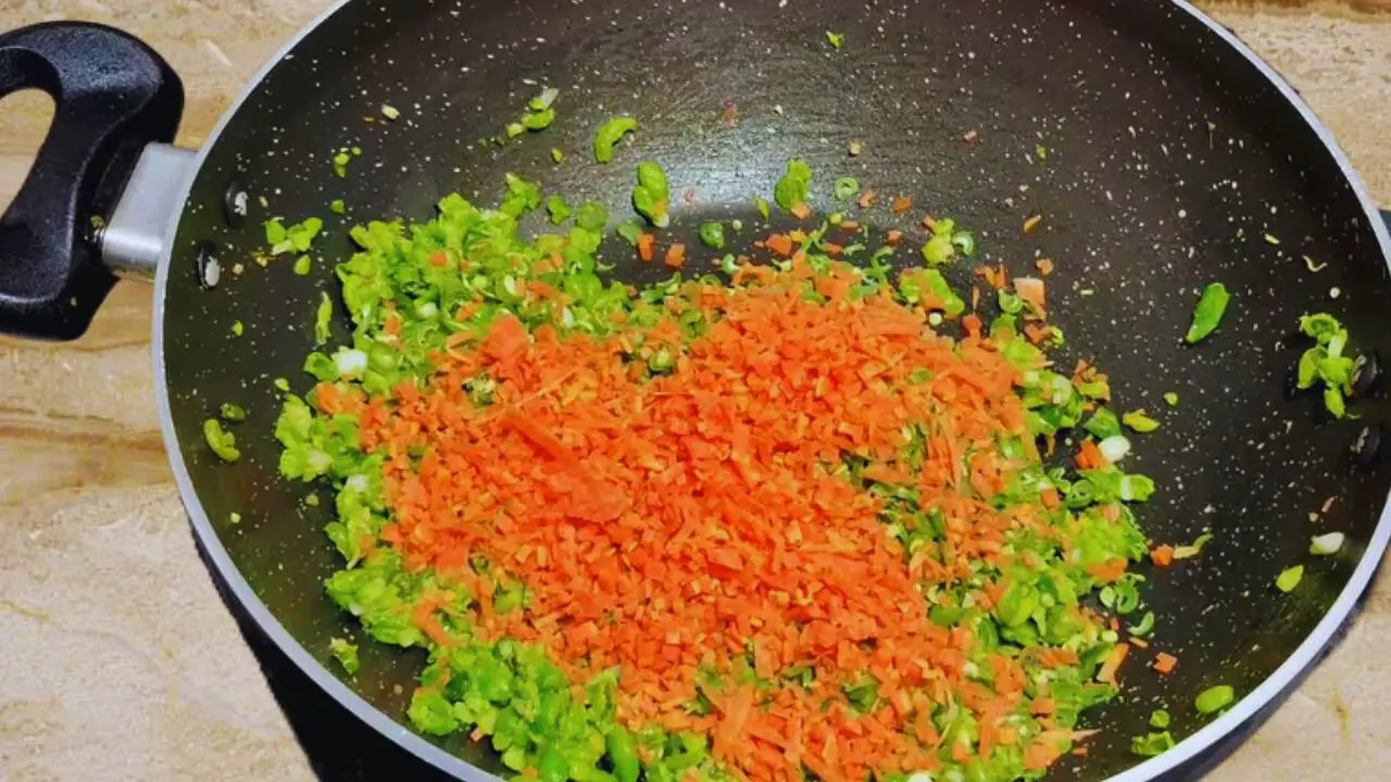 Adding carrots to make vegetable kabab